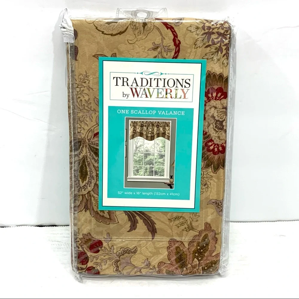 Traditions by WAVERLY Navarra Scallop Floral Window Valance 52 x 16 NEW NIP